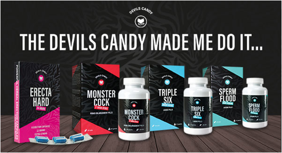 The Devils Candy Made Me Do It banner, it shows 4 products. all you need is sex